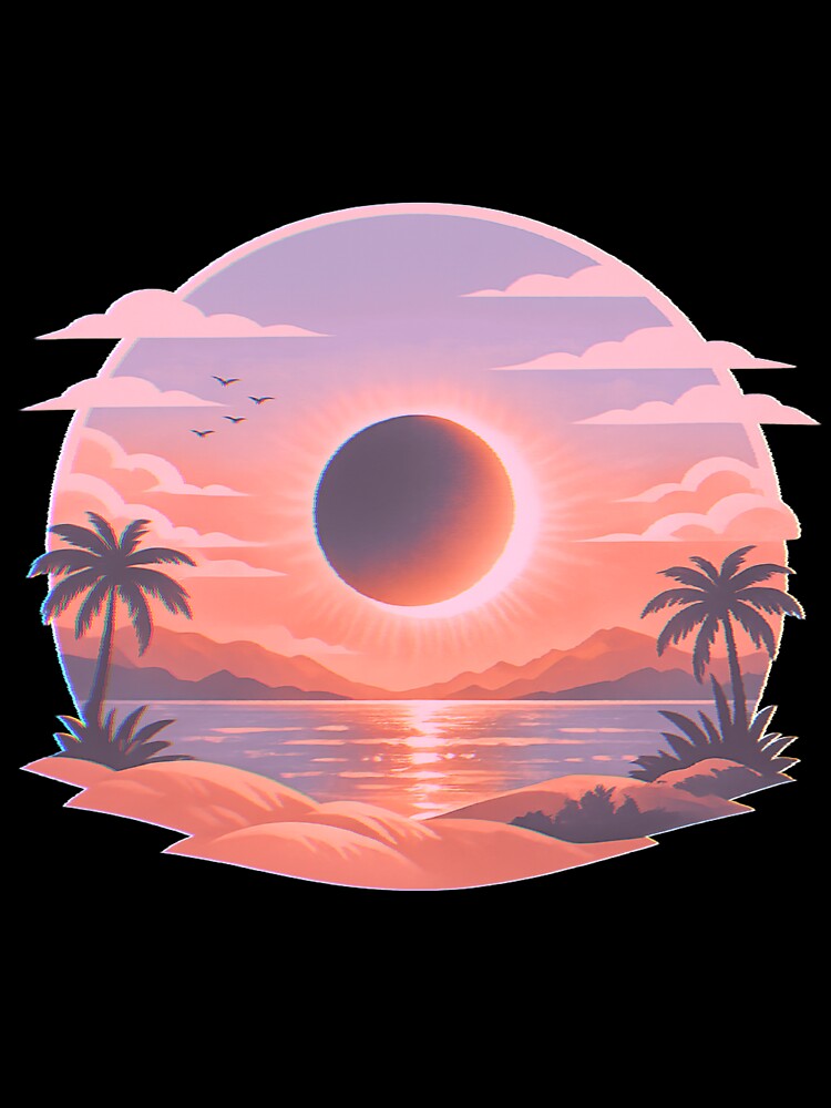 Sunset with eclipse, aesthetic design with soft colors by Moonshroomarts Unisex , , , Long Sleeve Tee