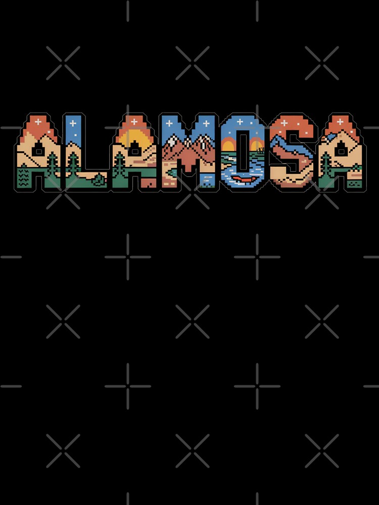 Alamosa Pixel Art Typography – Scenic 8-Bit Letters with Mountains, Pines & Sunset by CircinusStore