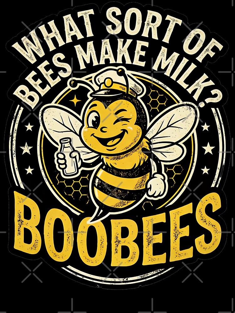 What sort of bees make milk? Boobees! Funny retro bee dad joke by KHWD Unisex , , , Long Sleeve Tee