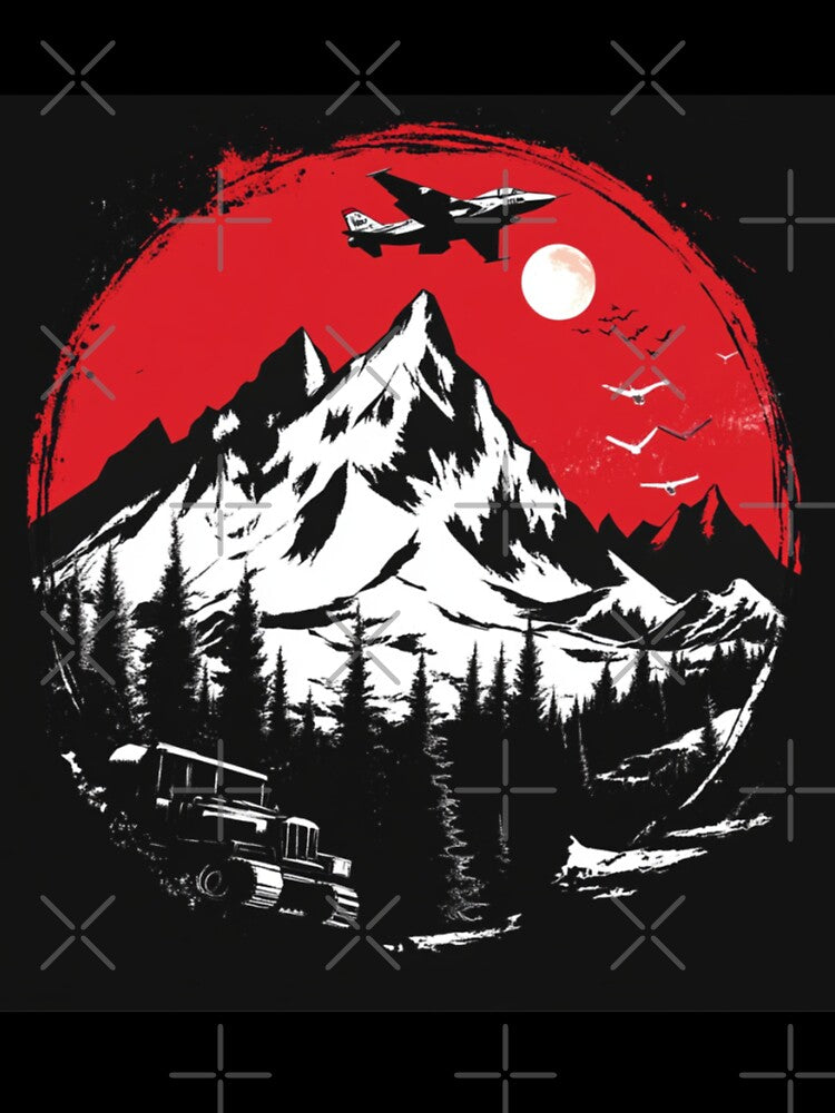 Air Fighters Under Red Moon In The Mountains by GrinGalore Unisex , , , Long Sleeve Tee