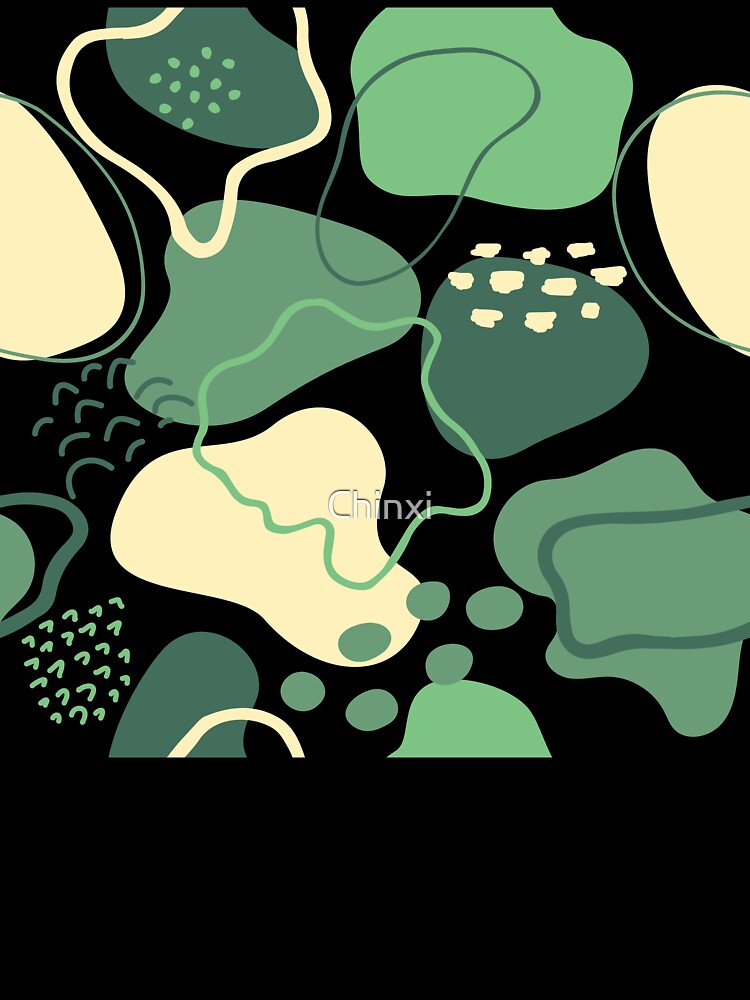 Mid century abstract shapes pattern (shades of green on white background) by Chinxi