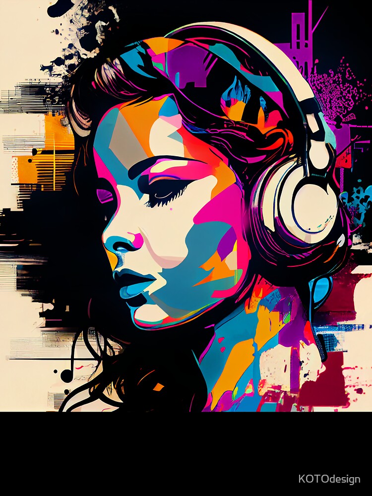 Beautiful music Girl with Headphones in the Style of Pop Art by KOTOdesign Unisex , , , Long Sleeve Tee