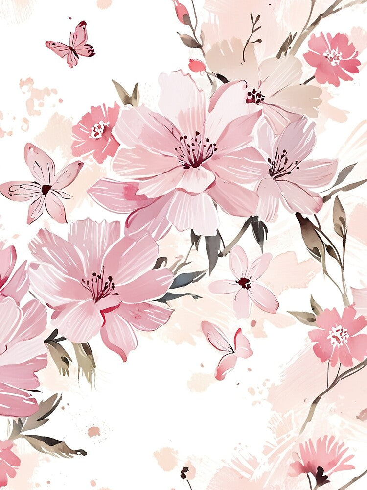 Soft Pink Floral With Butterflies by CoolPixels Unisex , , , Long Sleeve Tee