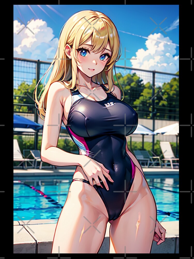 Blond Hair Anime Girl in School Swimsuit by kenvel Unisex , , , Long Sleeve Tee
