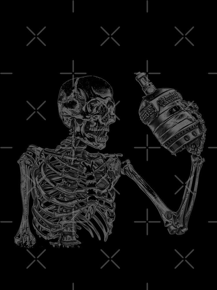 Skeleton Toasting Grenade – Dark Humor Black and White Illustration by inkoutninja Unisex , , , Long Sleeve Tee