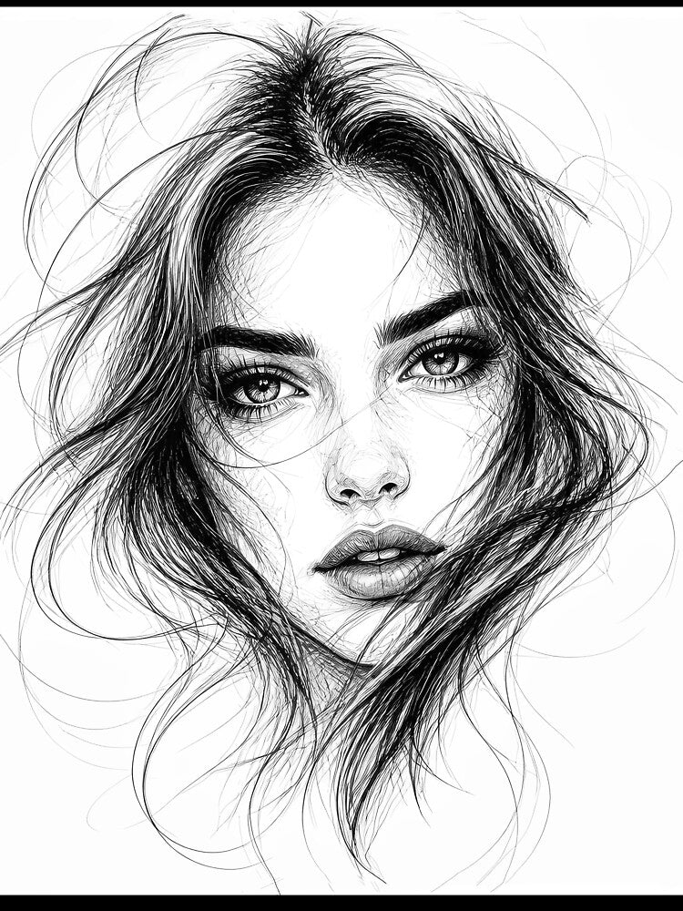 Pencil Line Drawing Female Portrait 7 by Yontartov