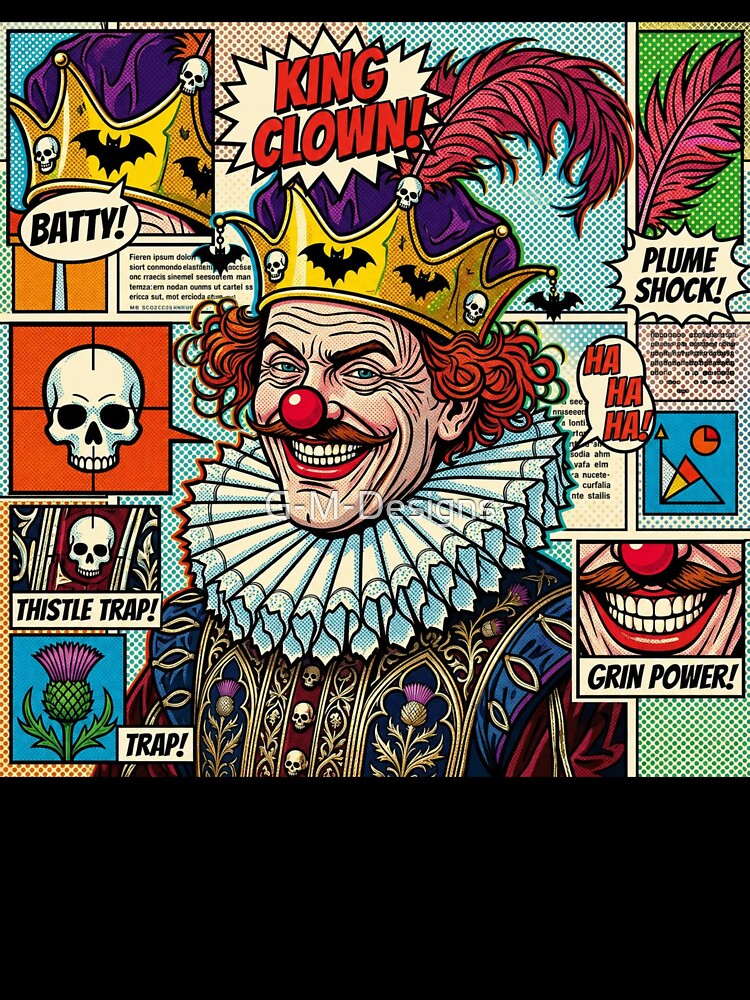 Pop art graphic of a man with a crown, a harlequin portrait, colorful festival by G-M-Designs