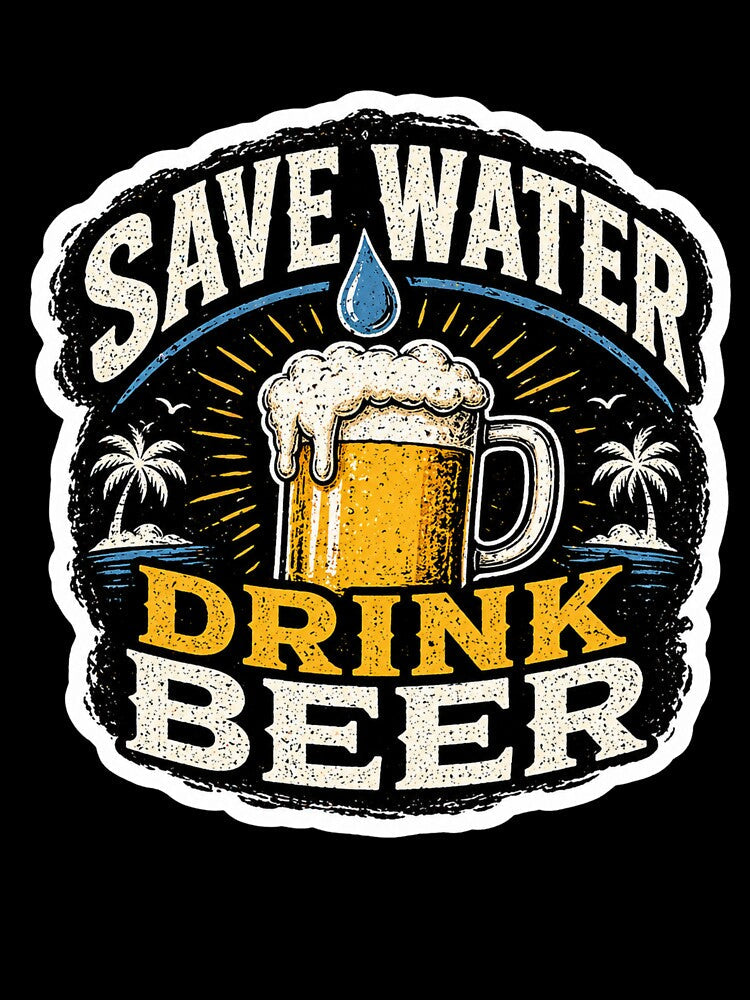 Save Water Drink Beer Sticker – Funny Beer Quote, Drinking Humor Design by LazyMoodStudio Unisex , , , Long Sleeve Tee