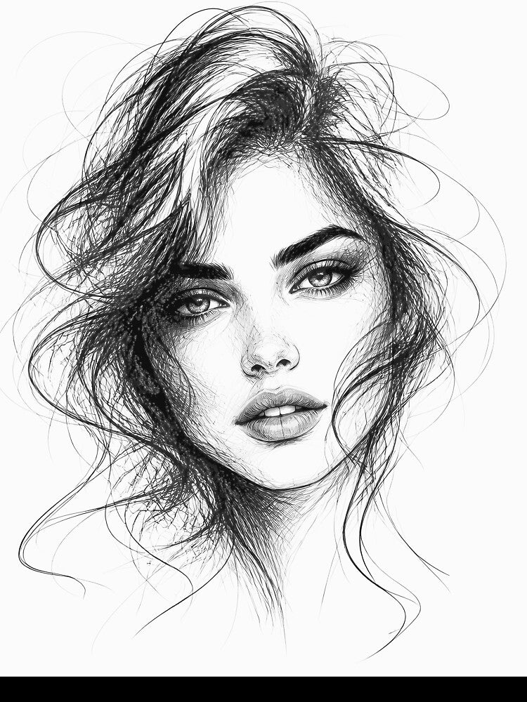 Pencil Line Drawing Female Portrait 8 by Yontartov