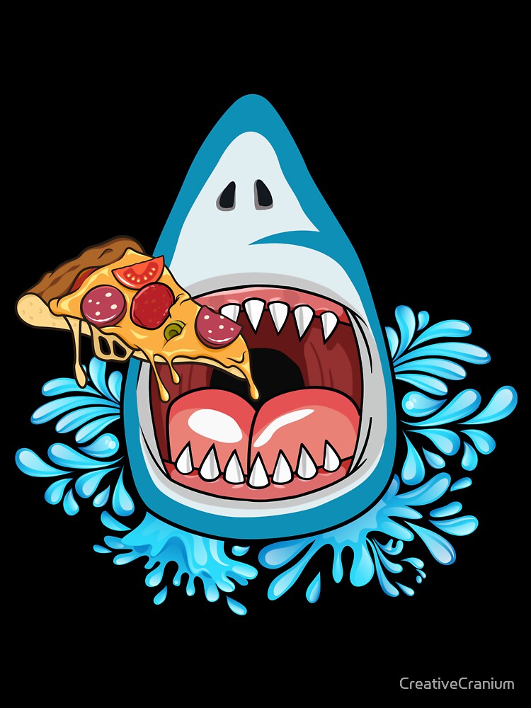 Whimsical Shark Eating Pizza by CreativeCranium Unisex , , , Long Sleeve Tee
