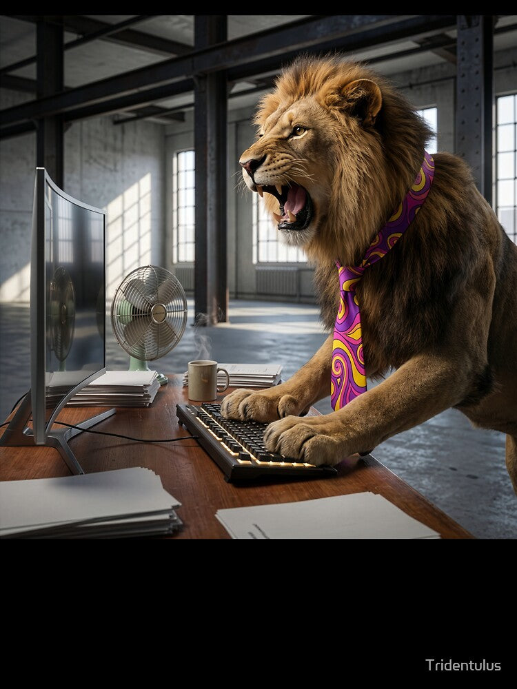 Grouchy Lion Roars for Desktop Support by Tridentulus Unisex , , , Long Sleeve Tee