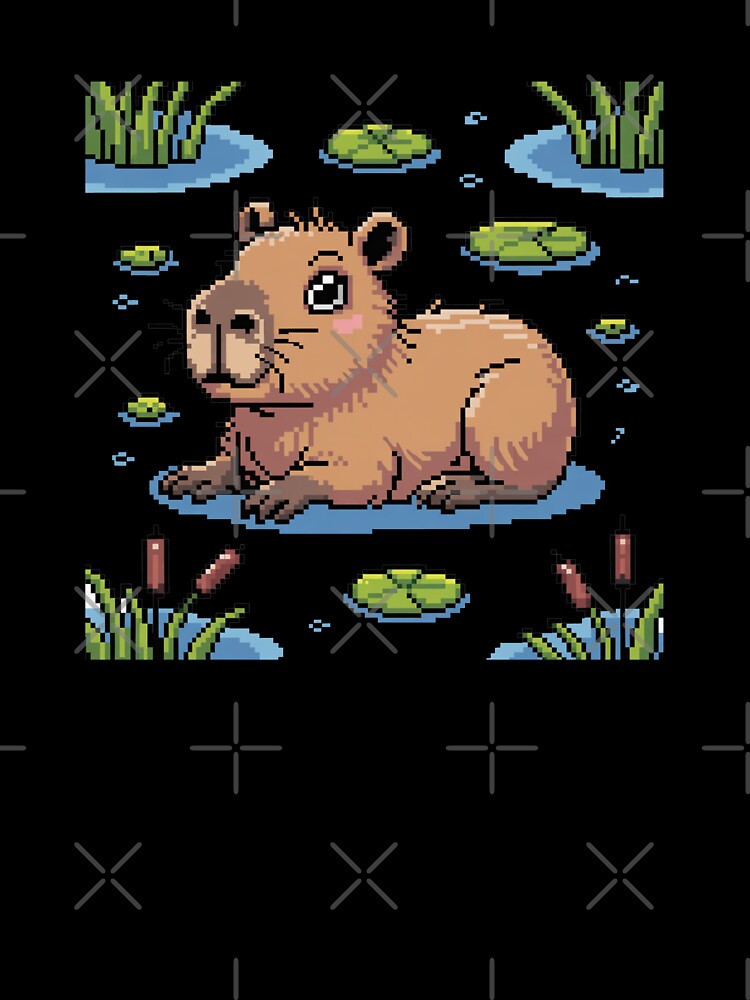 Cute Pixel Art Capybara - Funny Pixel Animal Pattern by MonkiFlipp Unisex , , , Long Sleeve Tee