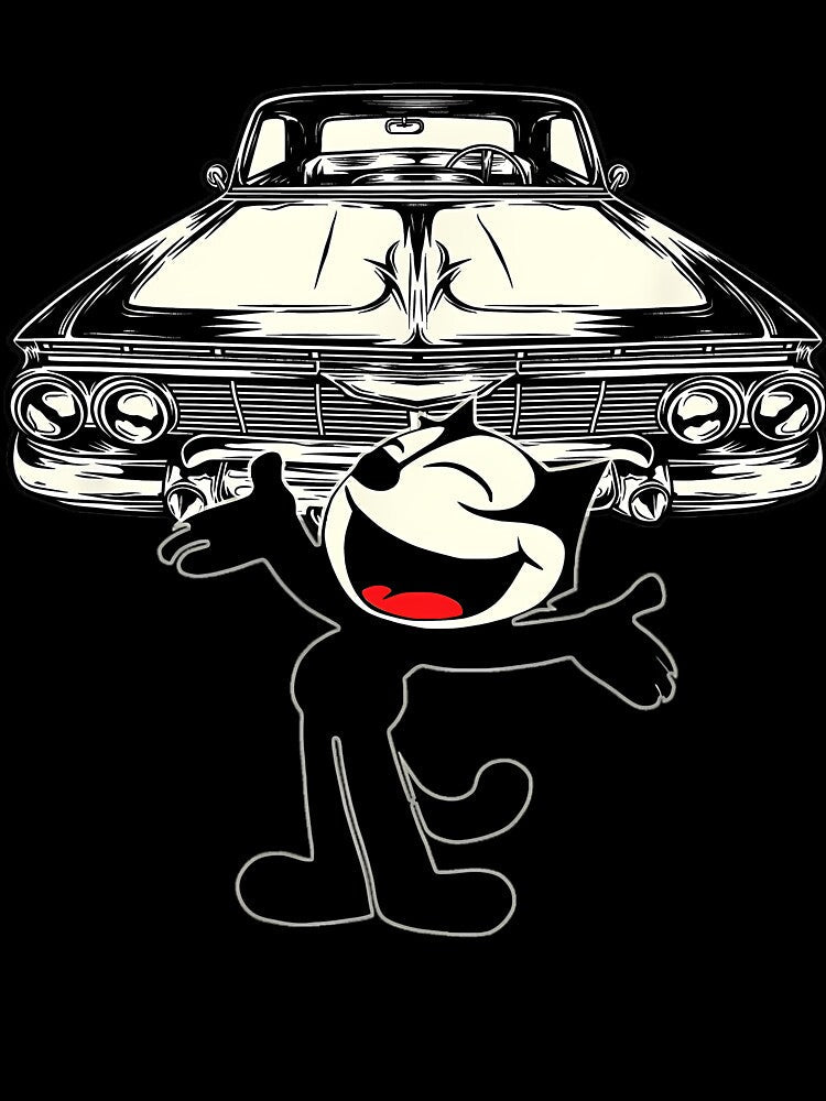 Felix Cat Cartoon Giant Lowrider Car Club Design Mashup by yalazaleshier Unisex , , , Long Sleeve Tee