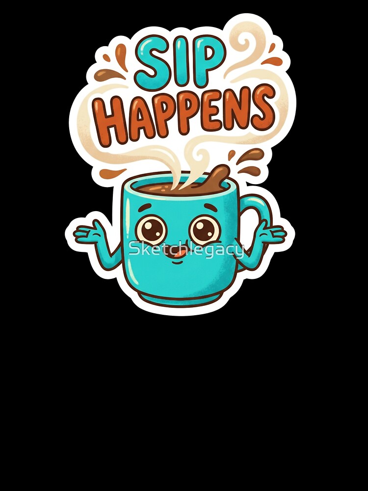 Sip Happens Funny Cute Coffee Mug by Sketchlegacy Unisex , , , Long Sleeve Tee