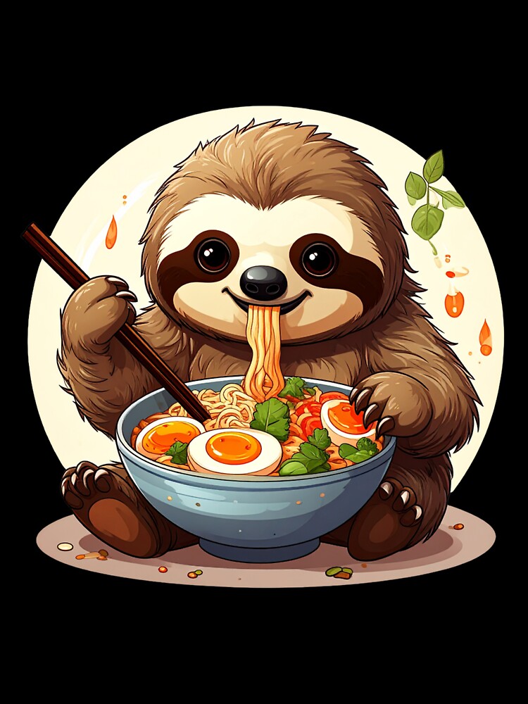 Cute Sloth Eating Ramen – Kawaii Sloth Noodle Bowl by TripleMoonCrafts Unisex , , , Long Sleeve Tee