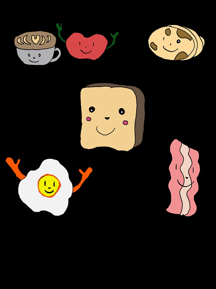 Kawaii Breakfast Friends Cute Coffee, Pancakes & Eggs Illustration by Najomiartstudio Unisex , , , Long Sleeve Tee