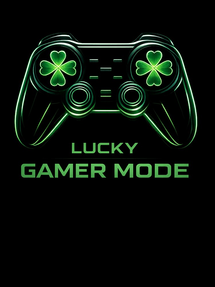 Lucky Gamer Mode Neon Controller Shamrock Gaming Design by swanwon Store