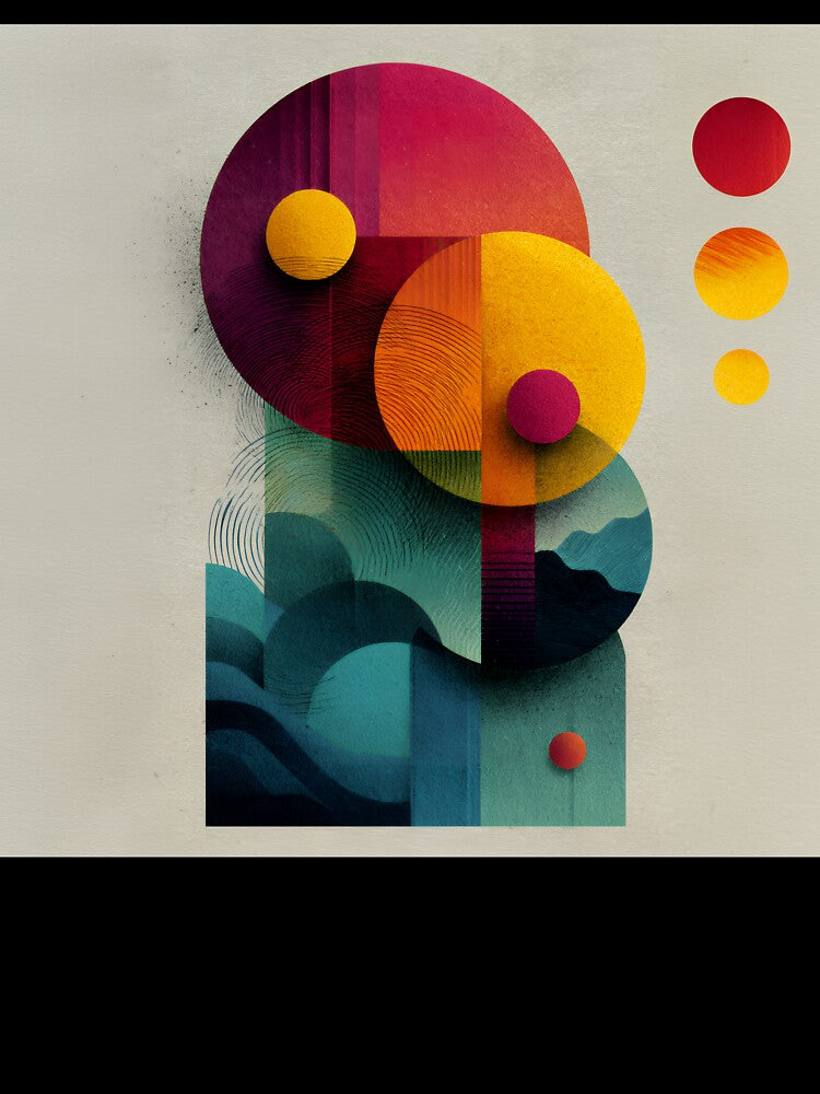 Bold Geometric Circles Abstract with Textured Layers in Vibrant Red Yellow Teal by EK-World
