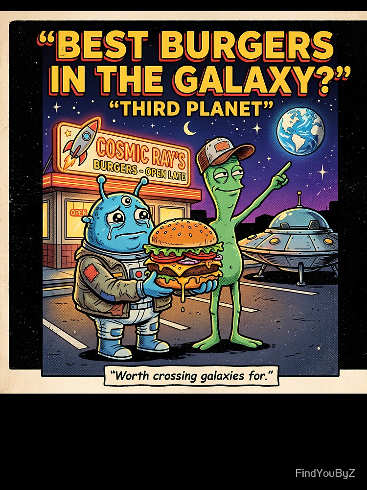 Best Burgers in the Galaxy Third Planet Funny Alien Retro Sci Fi Humor by FindYouByZ Unisex , , , Long Sleeve Tee