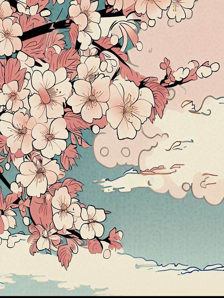 ukiyo-e style design of cherry blossoms and clouds by Izzypark13 Unisex , , , Long Sleeve Tee