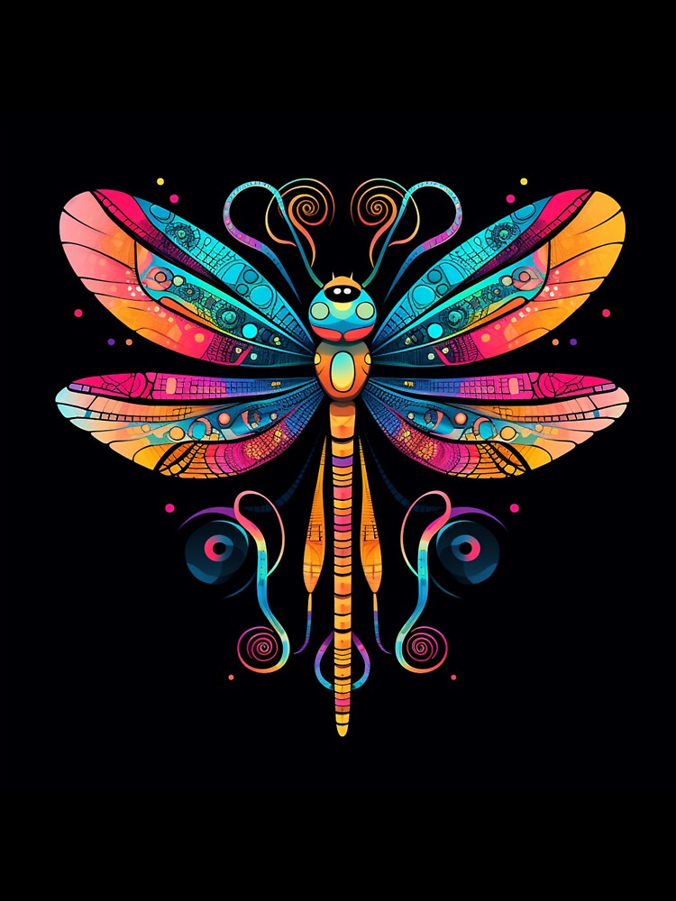 Dragonfly Neon Pop Art 1 by AstroRisq Unisex , , , Long Sleeve Tee
