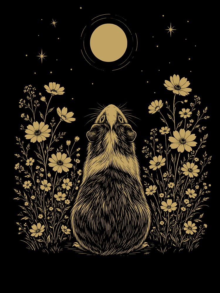 Guinea Pig Moon Night Flower Minimalist Boho Lover by DoodleTortle