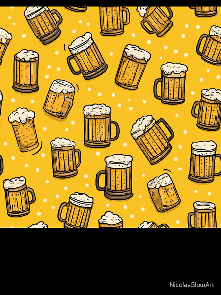 Cartoon Beer Mugs Pattern Brew Drinker Design by NicolasGlowArt Unisex , , , Long Sleeve Tee