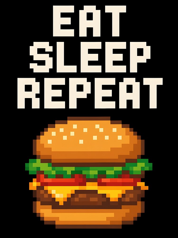 Eat Sleep Repeat Pixel Burger Gamer Food Shirt. by The-T-In-Retro Unisex , , , Long Sleeve Tee