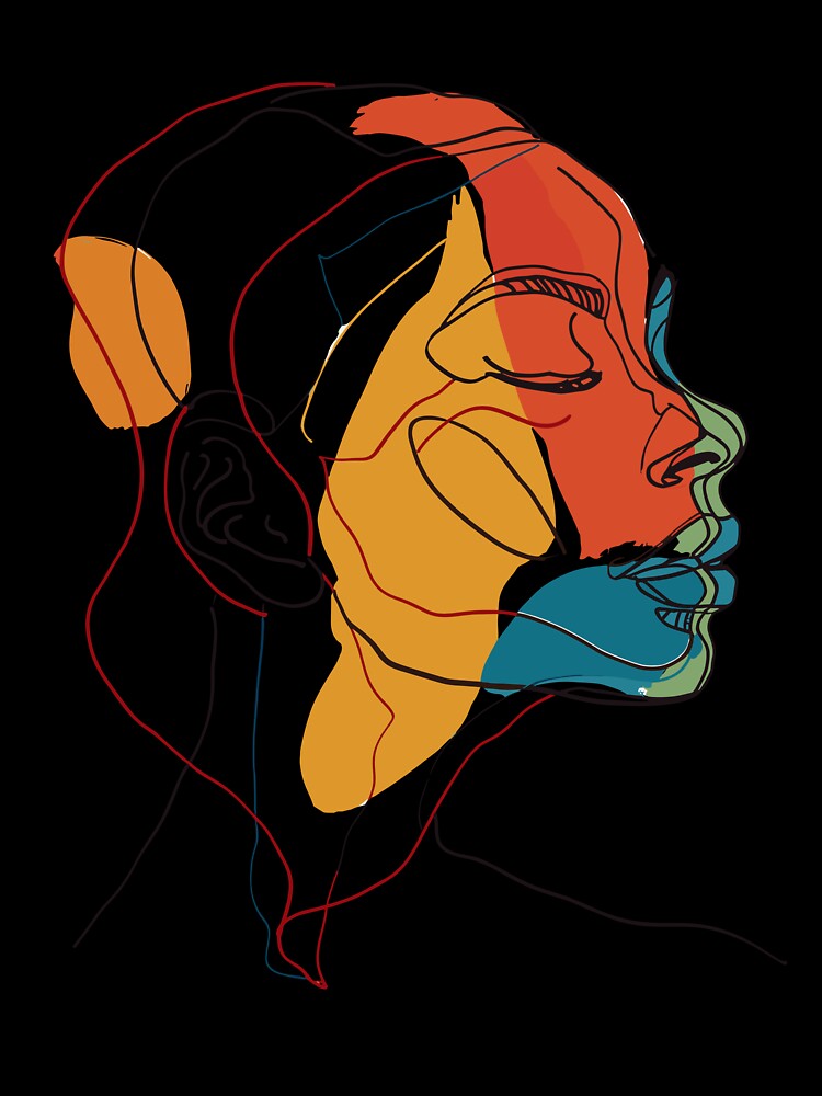 Abstract Face Line Art , Colorful Modern Artistic Tee, Unisex Fashion Statement Shirt by abartisanstudio