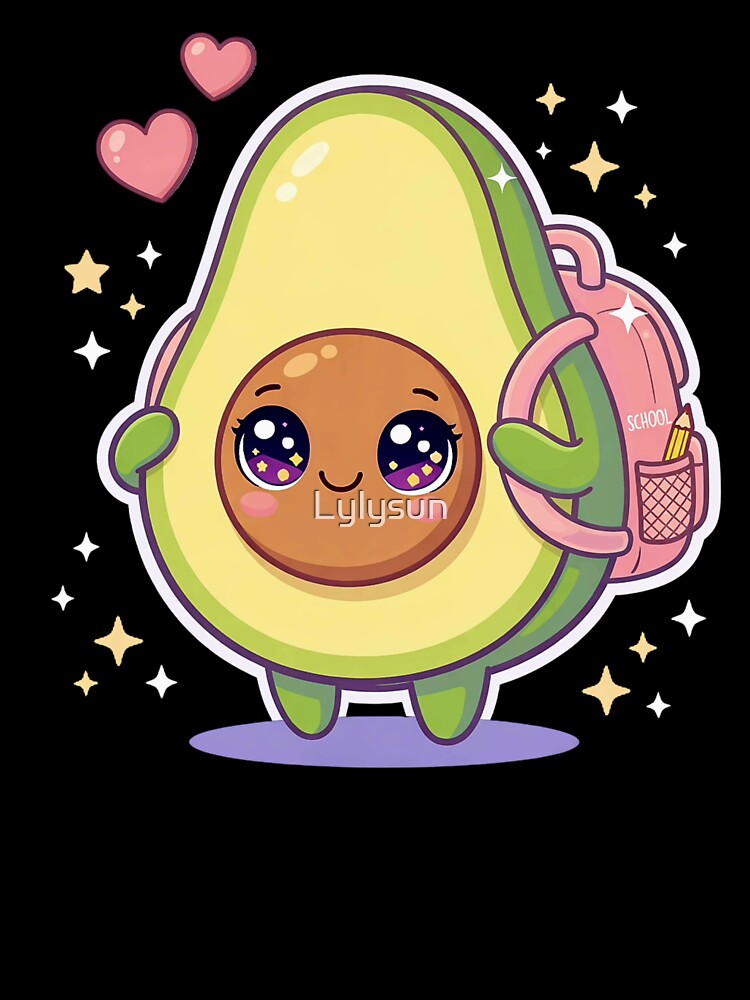 Kawaii Avocado with Backpack - Pastel Cute Food Character. by Lylysun Unisex , , , Long Sleeve Tee
