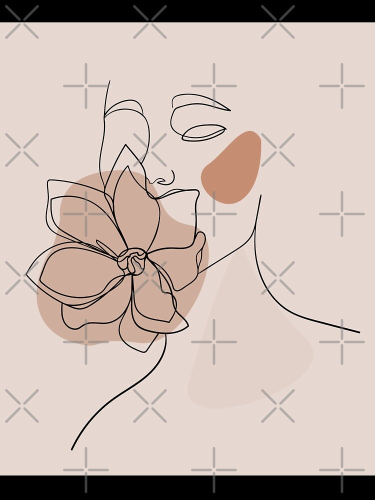 Line Art , Boho style Woman face with flower by Ireneart369