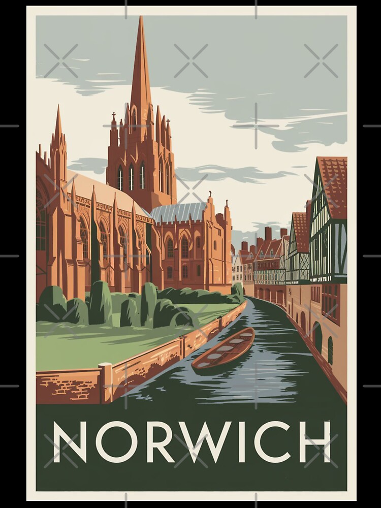 Norwich Vintage Travel Poster by TravelerRat Unisex , , , Long Sleeve Tee