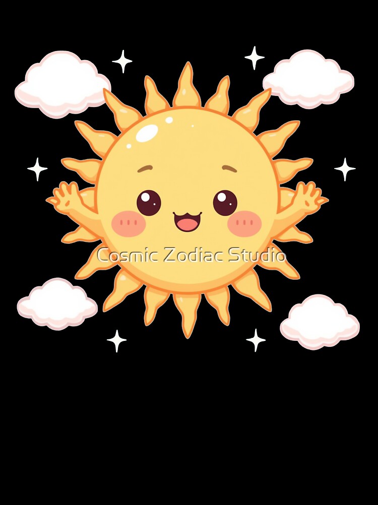 Kawaii Happy Sun Cute Sunshine Smiling Face Clouds Sparkle Summer Sticker Art by Cosmic Zodiac Studio