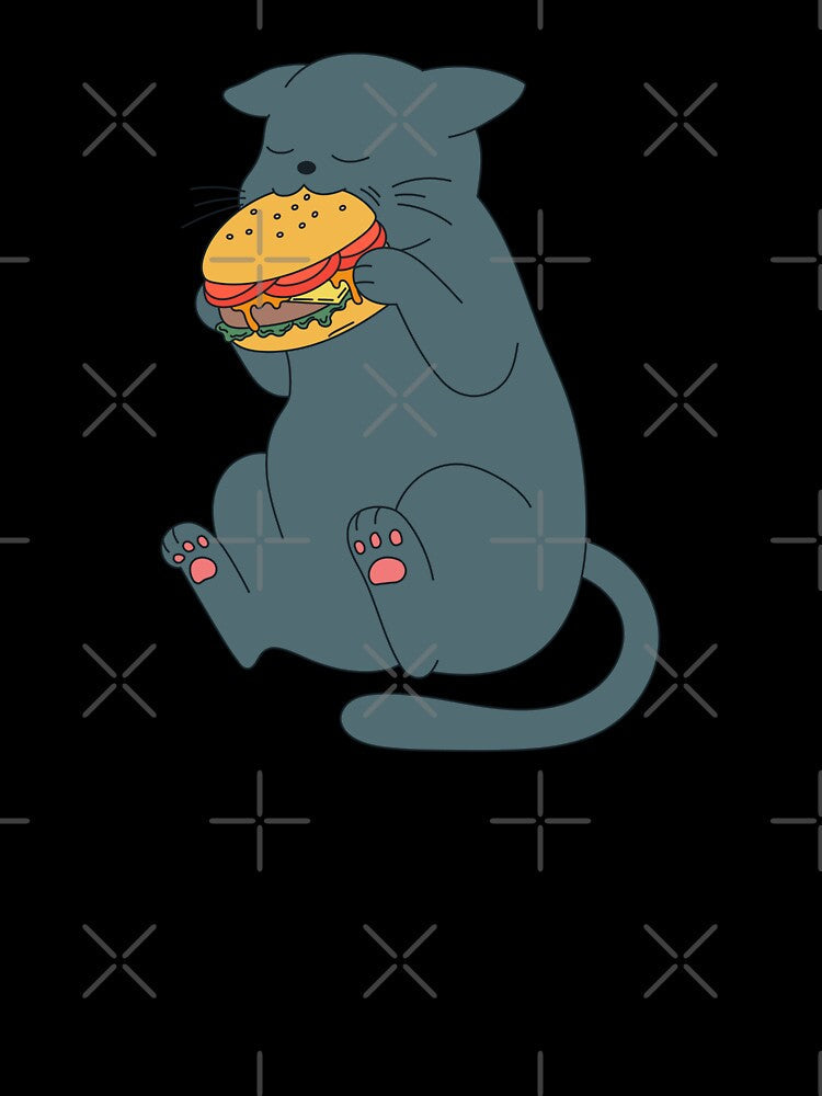 Cat Eating Burger by Pixelish Unisex , , , Long Sleeve Tee