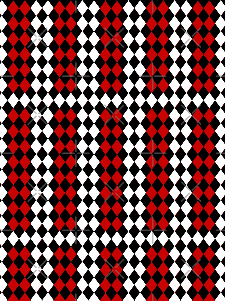 Diamond Harlequin Pattern – Red Black White Argyle by Zaya_art Unisex , , , Long Sleeve Tee