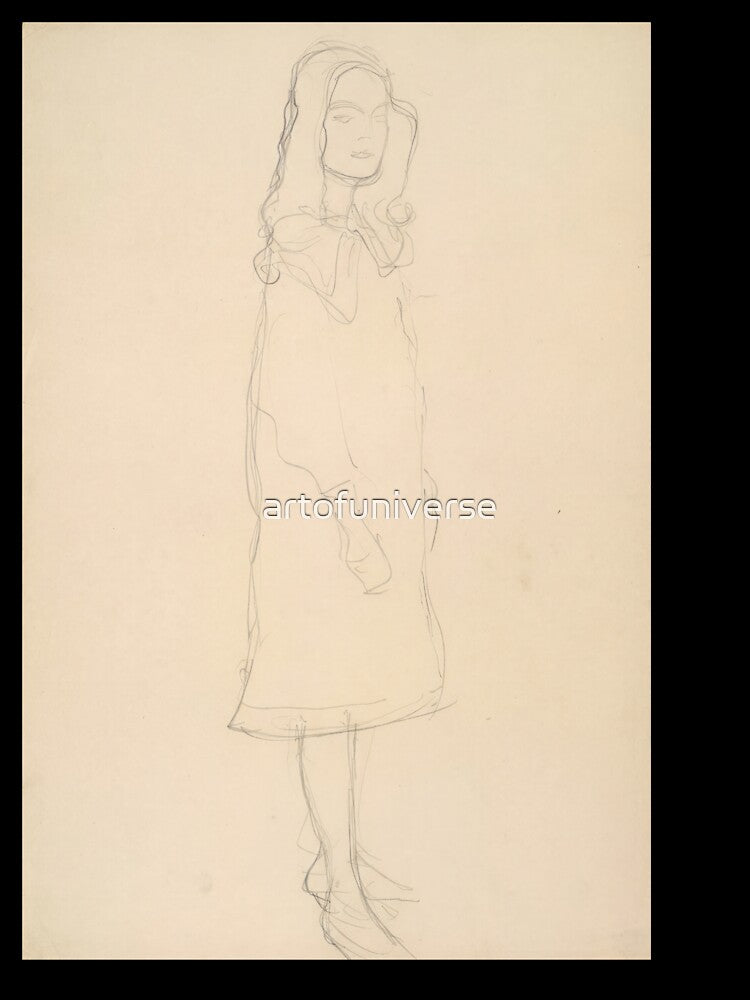 Standing Girl in Coat Study for the Portrait Mäda Primavesi by Gustav Klimt: Minimalist Line Art Poster by artofuniverse