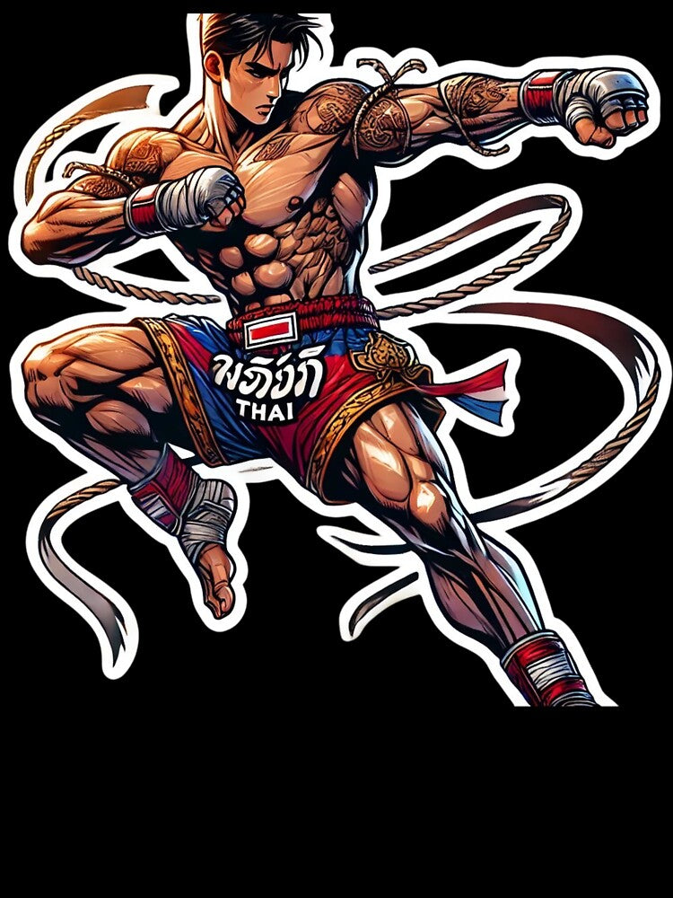 Muay Thai Warrior Fighter - Thai Boxing Fighter Anime Style Art by TopUpDesign Unisex , , , Long Sleeve Tee
