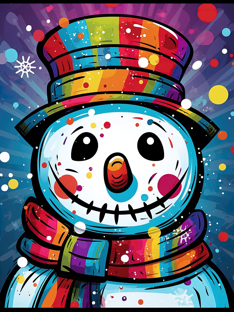 Colorful Jolly Snowman Pop Art Style by MCGrafxStudio Unisex , , , Long Sleeve Tee