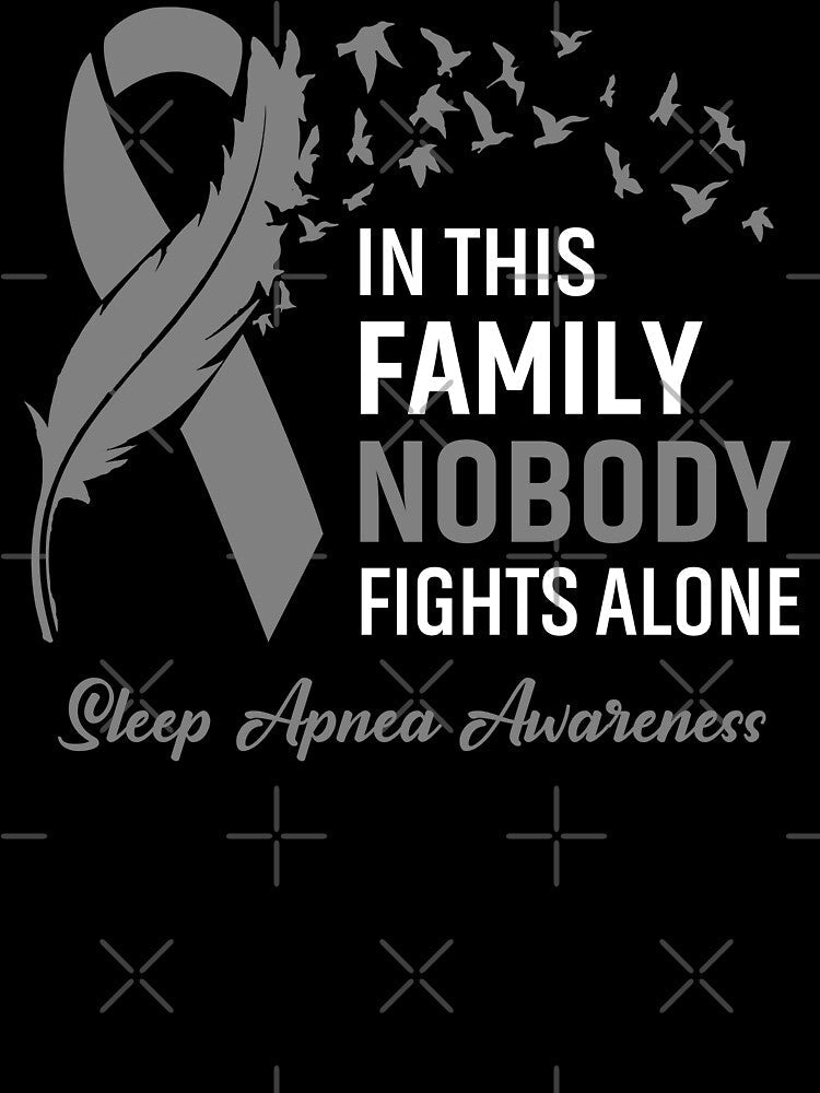 In This Family Nobody Fights Alone Sleep Apnea Awareness Feather Ribbon by frechettee Unisex , , , Long Sleeve Tee