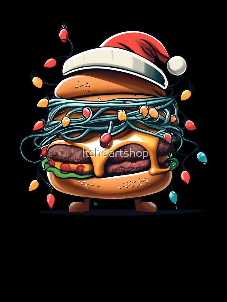 Burger With Santa Hat And Christmas Lights by Itsheartshop Unisex , , , Long Sleeve Tee