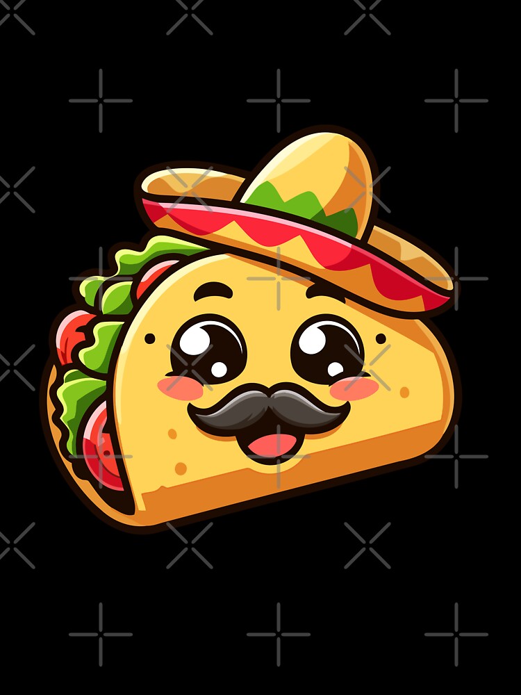 Cute Taco with Sombrero and Mustache - Fun Mexican Food by Akioos Unisex , , , Long Sleeve Tee