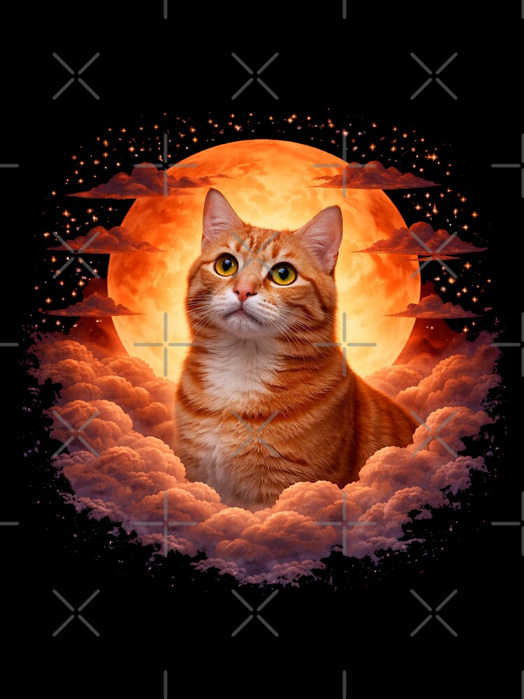 Orange Tabby Cat Moon Art – Ginger Cat Gift for Cat Mom and Dad by PixelsPaws