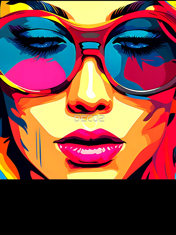 Pop Art Fantasy Female Face With Colorful Sunglasses by DEC02 Unisex , , , Long Sleeve Tee