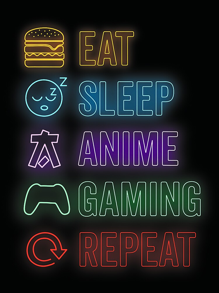 Eat Sleep Anime Gaming Repeat Neon Icons by judycuevas1