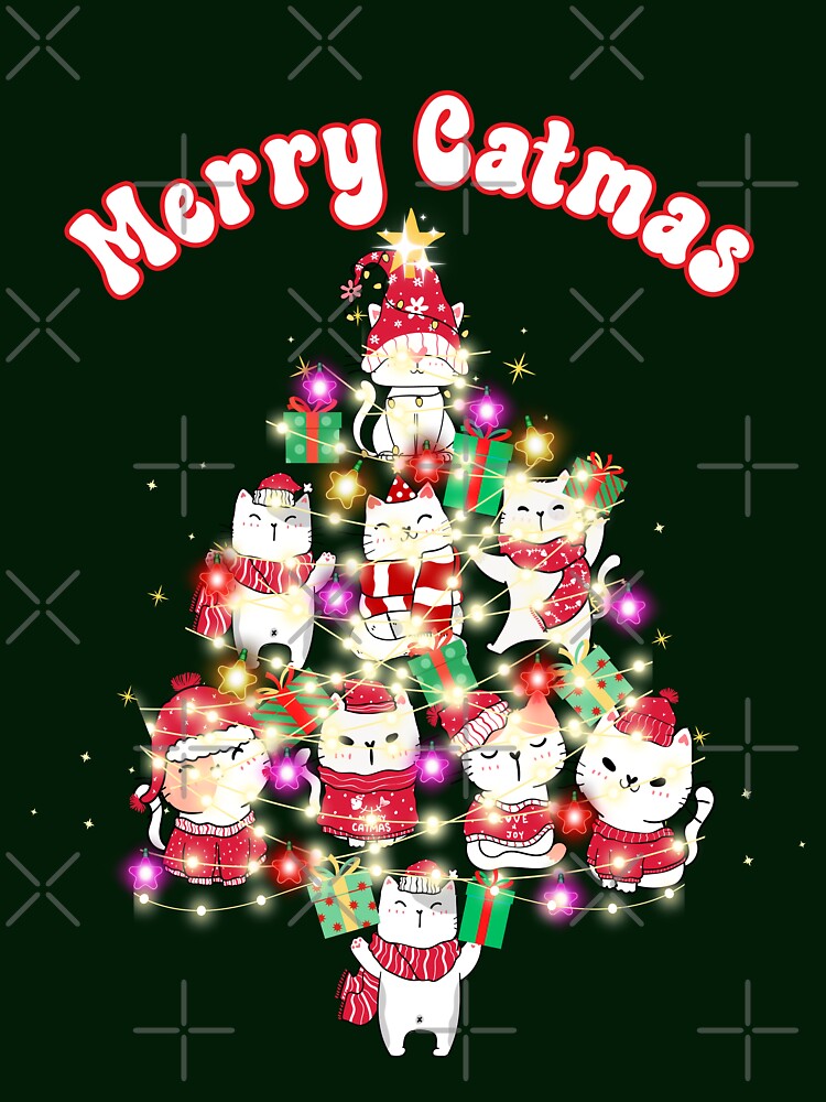 Cat Christmas Tree Merry Catmas Xmas Girls Boys Funny Santa by doodlelike Unisex , , , Long Sleeve Tee