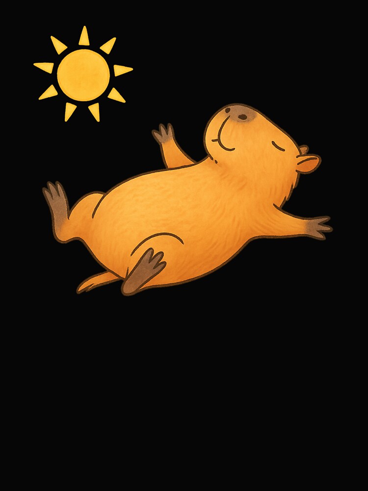 Capybara Sunbathing Belly Up – Cute Relaxed Capybara Lounging Illustration by digitalbitcraft