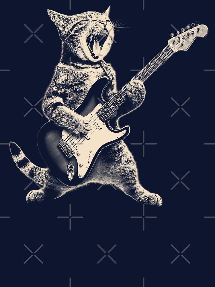 Rock Cat Playing Guitar Shirt,A Funny Guitar Cat , by chipmuckdesignn Unisex , , , Long Sleeve Tee
