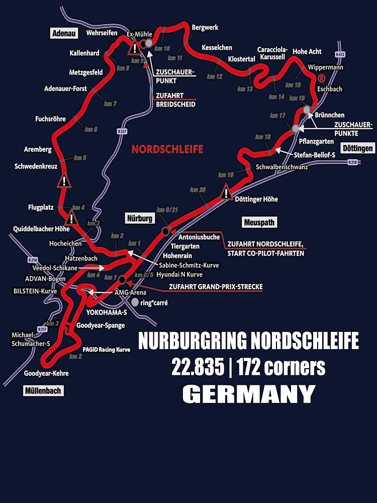 Nürburgring Nordschleife - Germany Track Map Photographic WHITE Print funny Gifts by RyanTee-Awesome