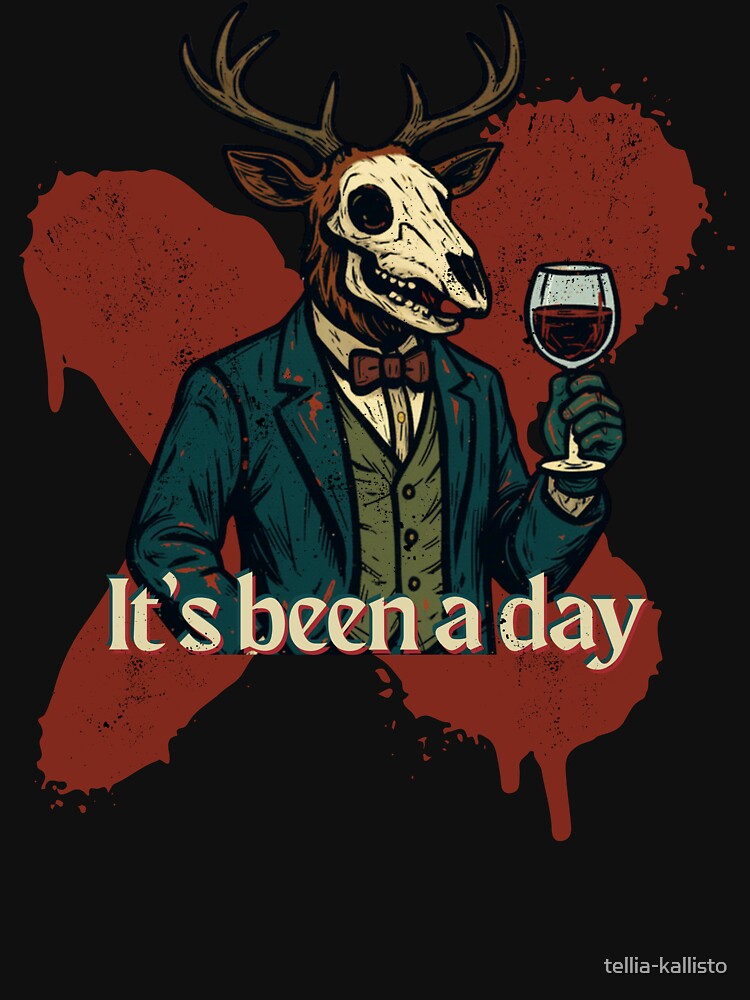 It’s Been a Day – Elegant Deer with Wine Dark Humor Design by tellia-kallisto Unisex , , , Long Sleeve Tee