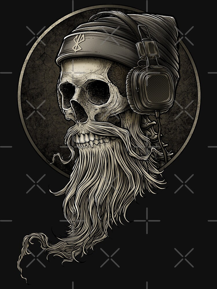 Viking Vintage Skull Beard with Headphone by Winya Unisex , , , Long Sleeve Tee
